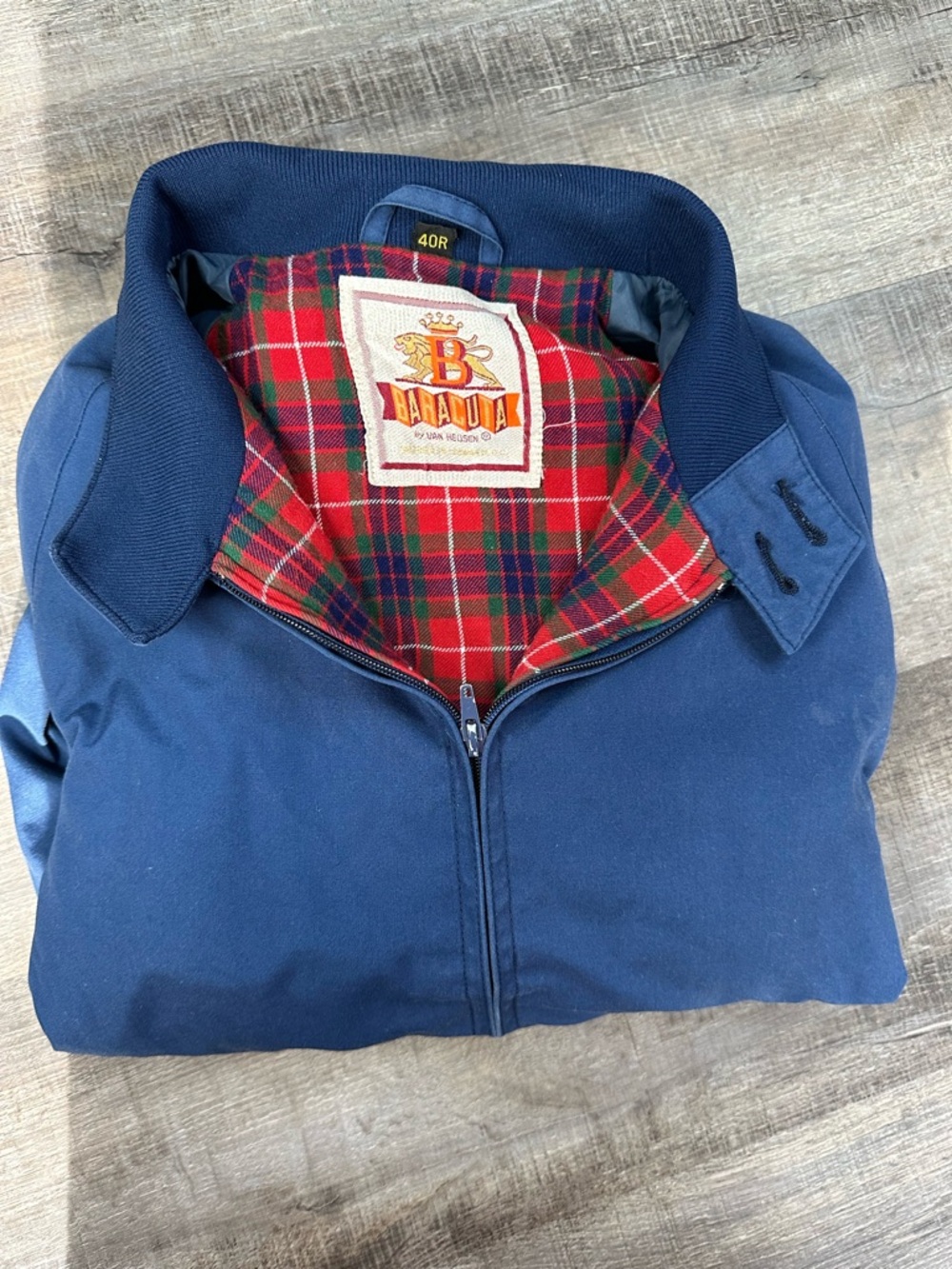 Vintage Baracuta Navy Bomber Jacket with Tartan Lining Button Collar Men’s 40R - Picture 13 of 16